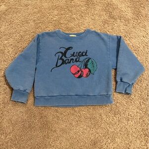 Gucci Blue Kids light cotton Sweatshirt with “Gucci Band” Cherry Graphic size 8
